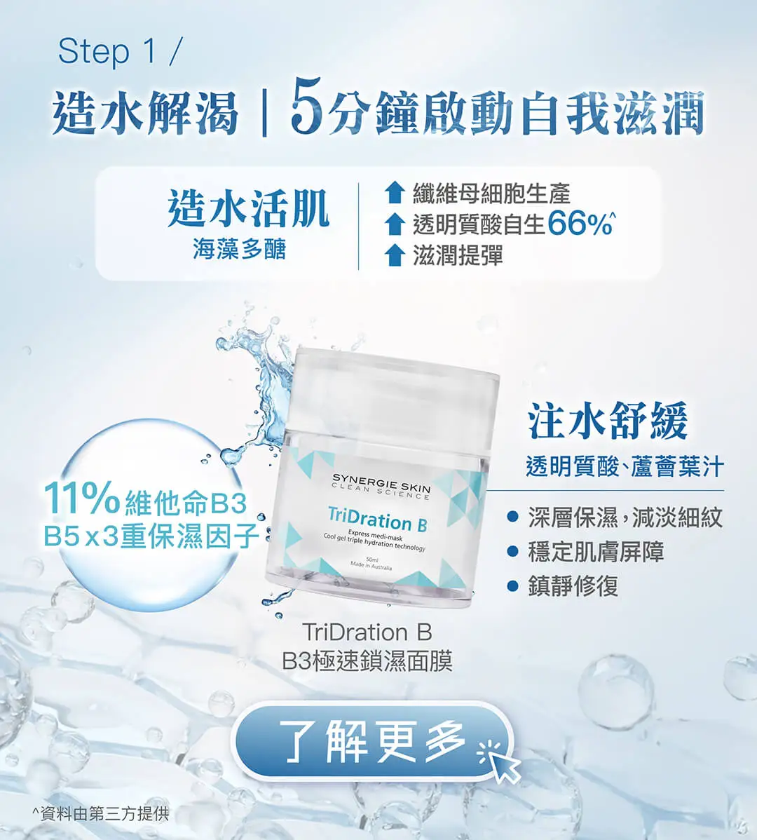 TriDration B mask from Synergie Skin in a clear jar, promoting hydration and skin renewal.