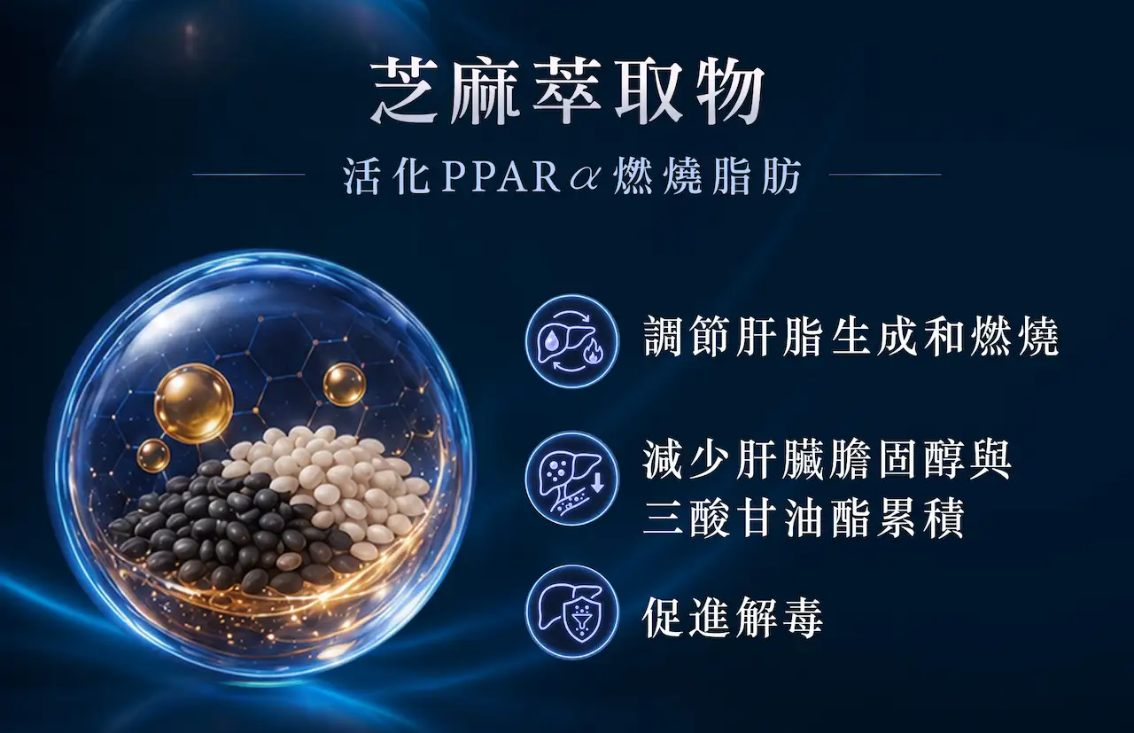 METABOLYN™ LIVER RENEW護肝科研配方，含芝麻萃取物，透過激活PPARα脂肪代謝機制，支援肝臟健康及肝臟脂肪管理
