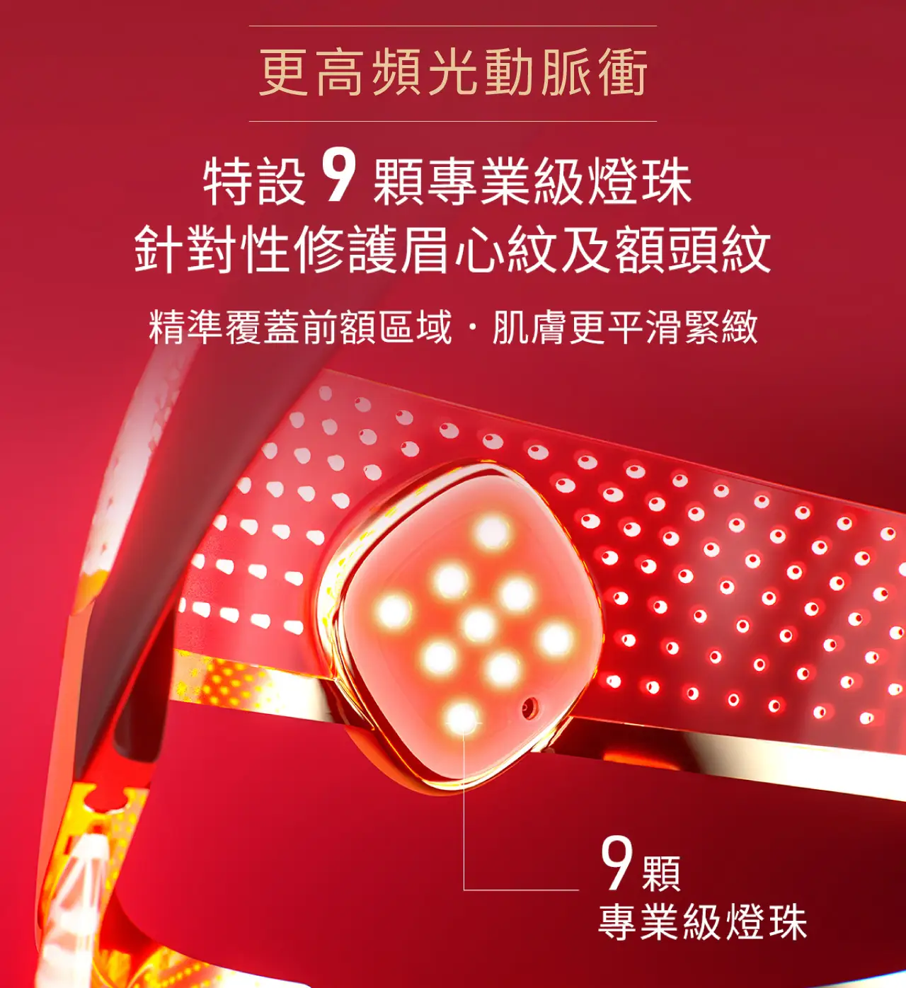 FAQ 202 PLUS新增9顆前額專業級燈珠，針對眉心紋及額頭紋