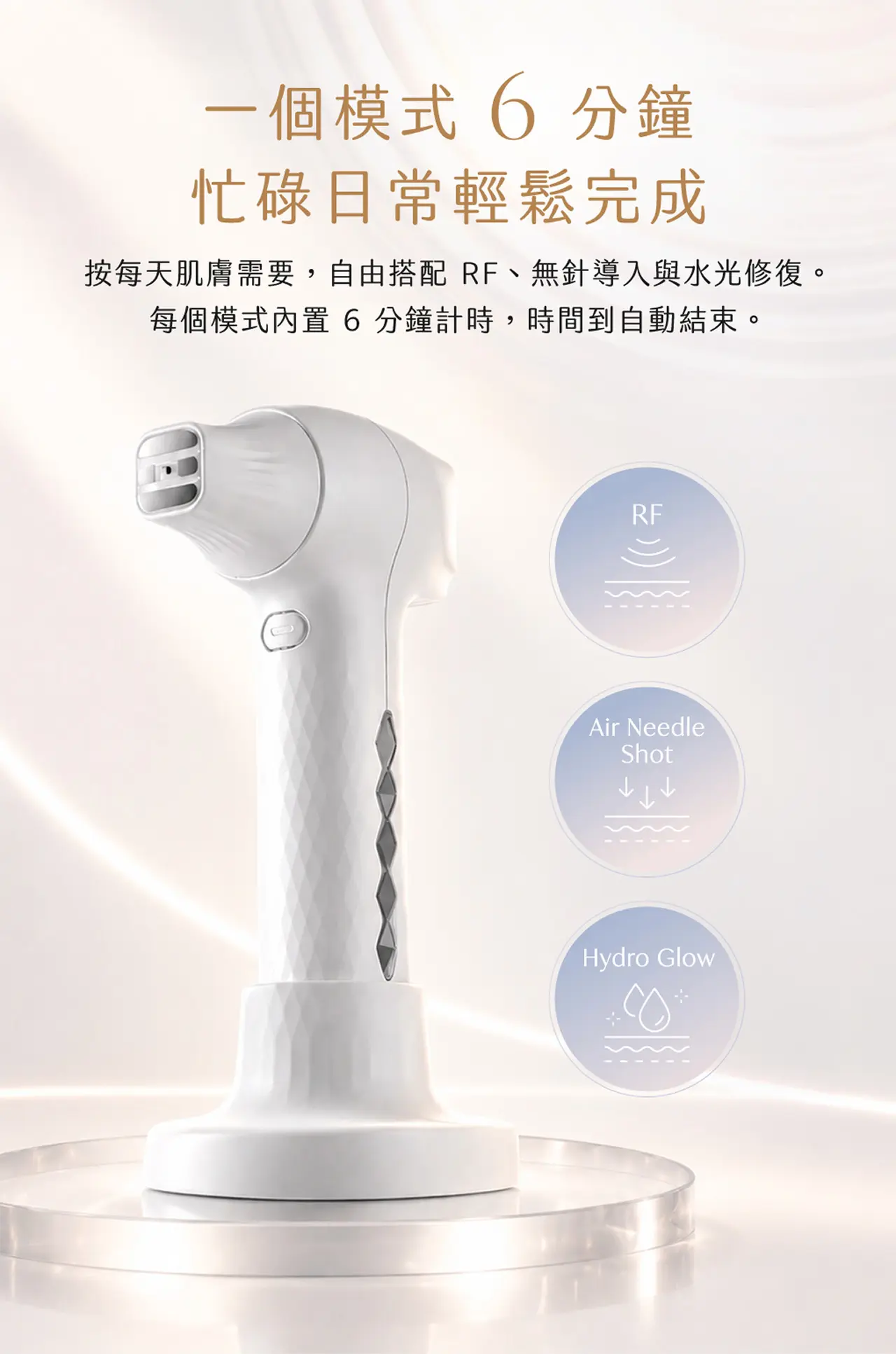 3合1家用美容儀-每日6分鐘完成-RF射頻無針導入水光修復