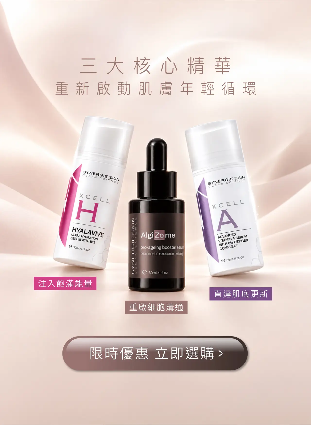 Synergie Skin 3大抗老精華-外泌體修護-維A煥膚-飽滿彈潤